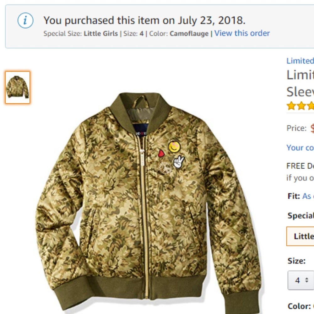 Jacket Limited Too Girls Bomber Jacket Size 4